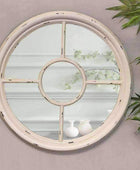 Distressed White Round Window Mirror - The Farthing