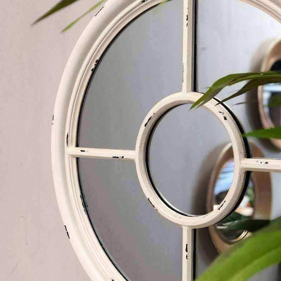 Distressed White Round Window Mirror - The Farthing