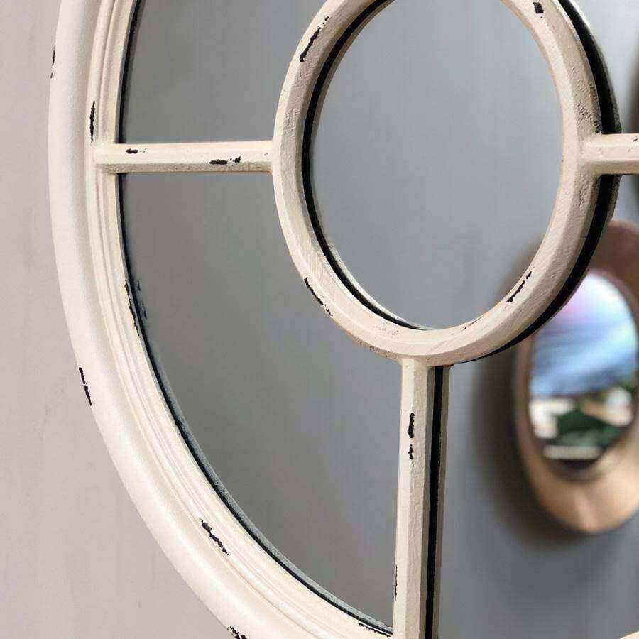 Distressed White Round Window Mirror - The Farthing
