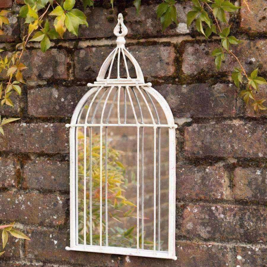 Distressed White Small Outdoor Birdcage Wall Mirror - The Farthing