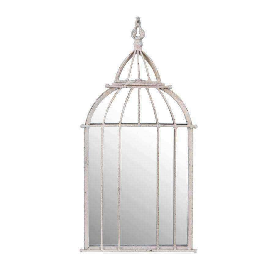 Distressed White Small Outdoor Birdcage Wall Mirror - The Farthing