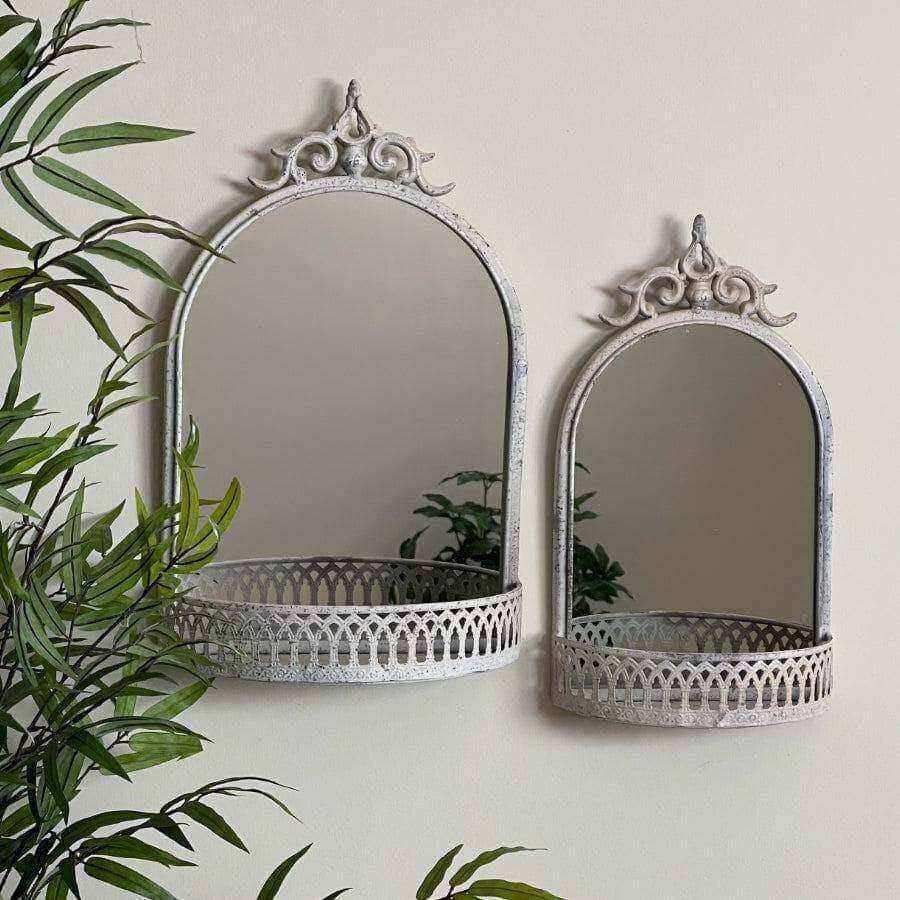 Distressed White Wall Mirror Shelf - Set of Two - The Farthing