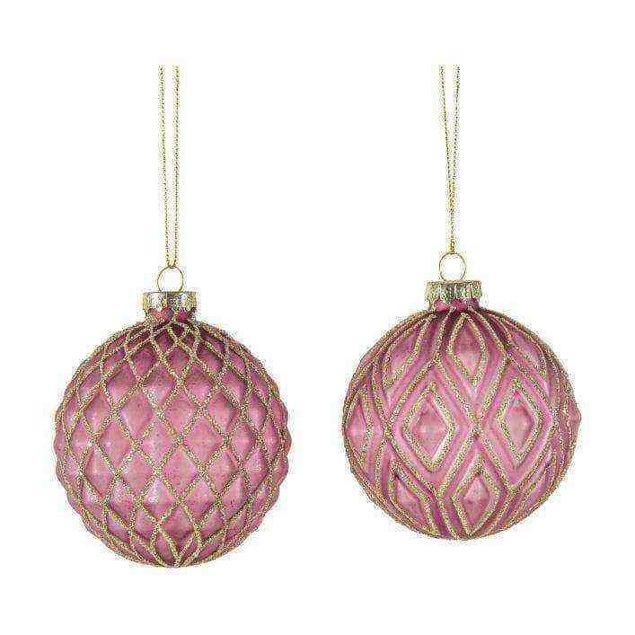 Dusty Damson Assorted Geo Pattern Baubles Set of 6 - The Farthing