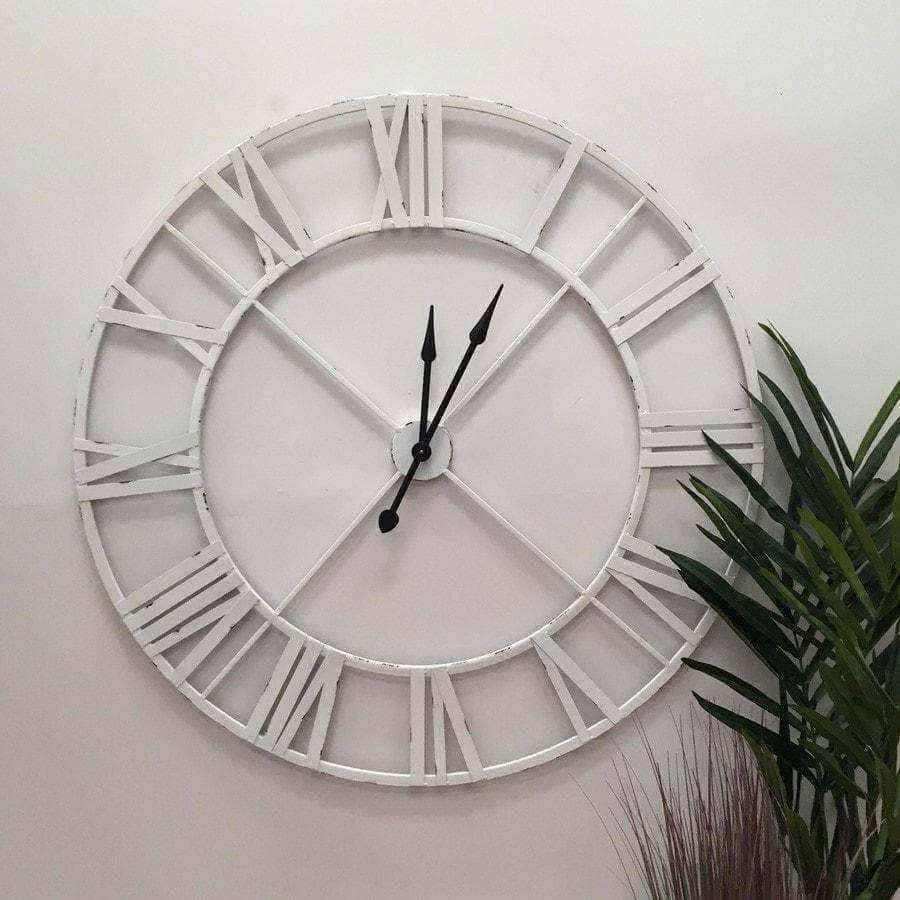Extra Large Distressed Vintage White Clock - The Farthing