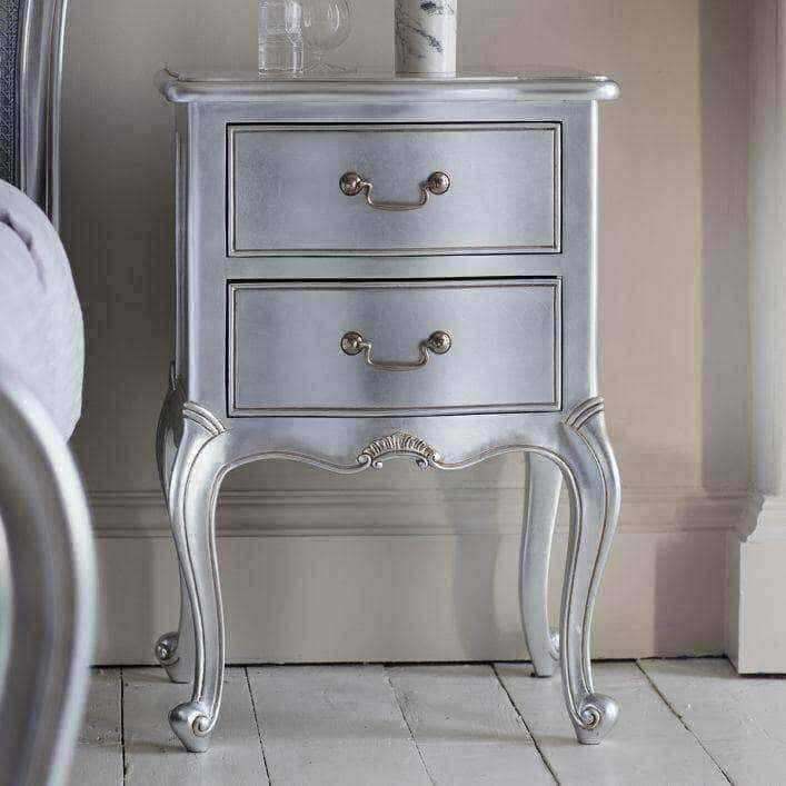 French Inspired Antiqued Silver Bedside Table - The Farthing