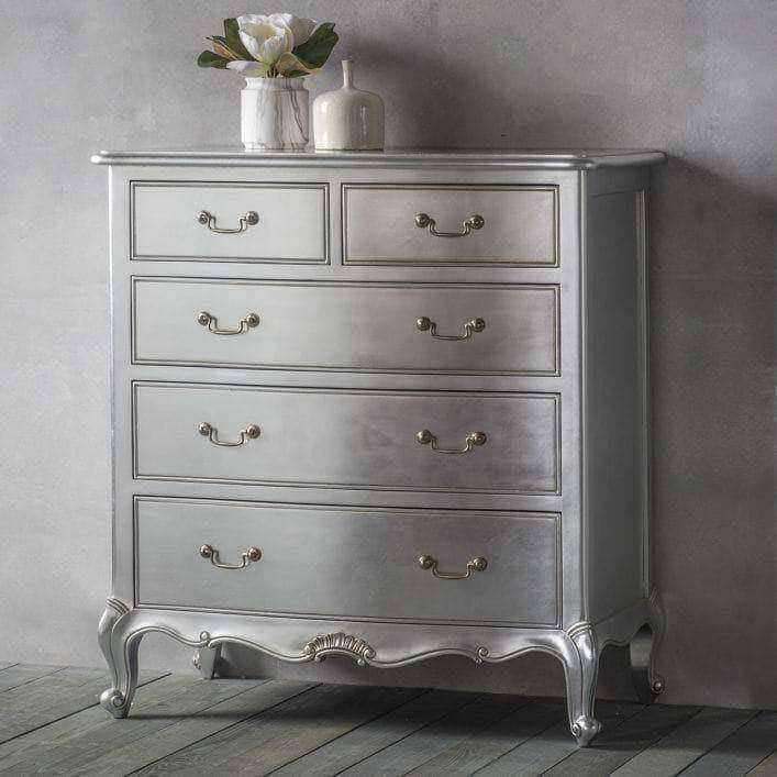 French Inspired Antiqued Silver Chest of Drawers - The Farthing