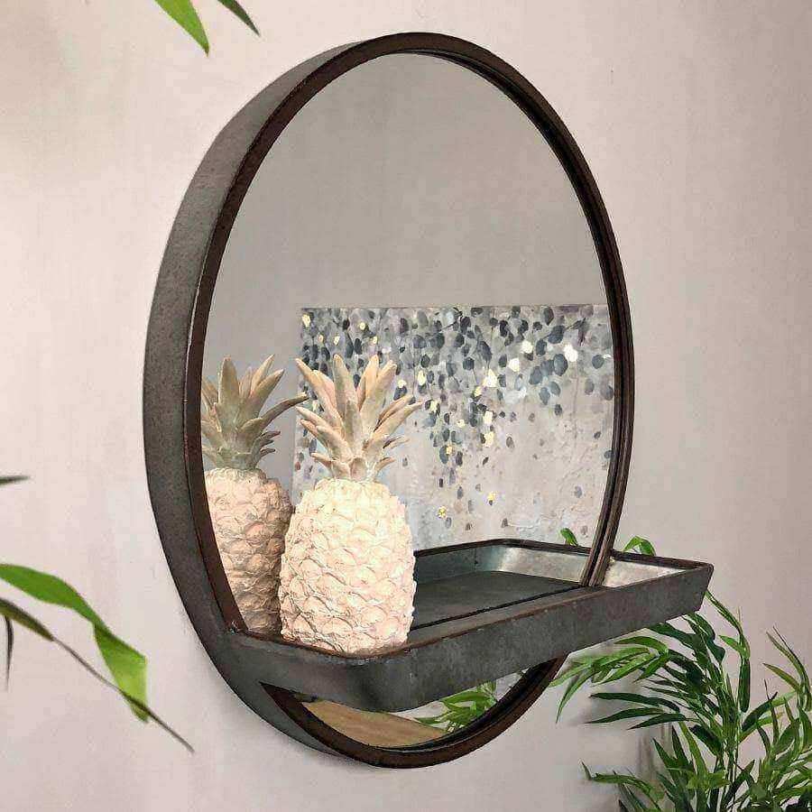 Galvanised Metal Wall Mirror with Shelf - The Farthing