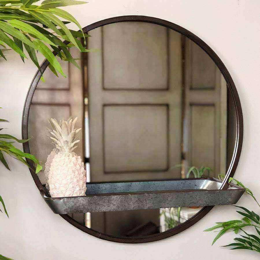 Galvanised Metal Wall Mirror with Shelf - The Farthing