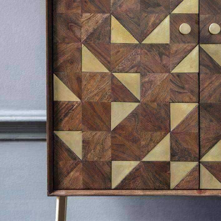 Geometric Gold Inlay Wood Cocktail Drinks Cabinet - The Farthing