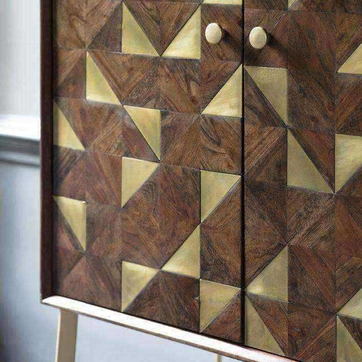 Geometric Gold Inlay Wood Cocktail Drinks Cabinet - The Farthing