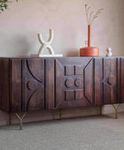 Geometric Relief Dark Wooden 3 Door Sideboard - The Farthing