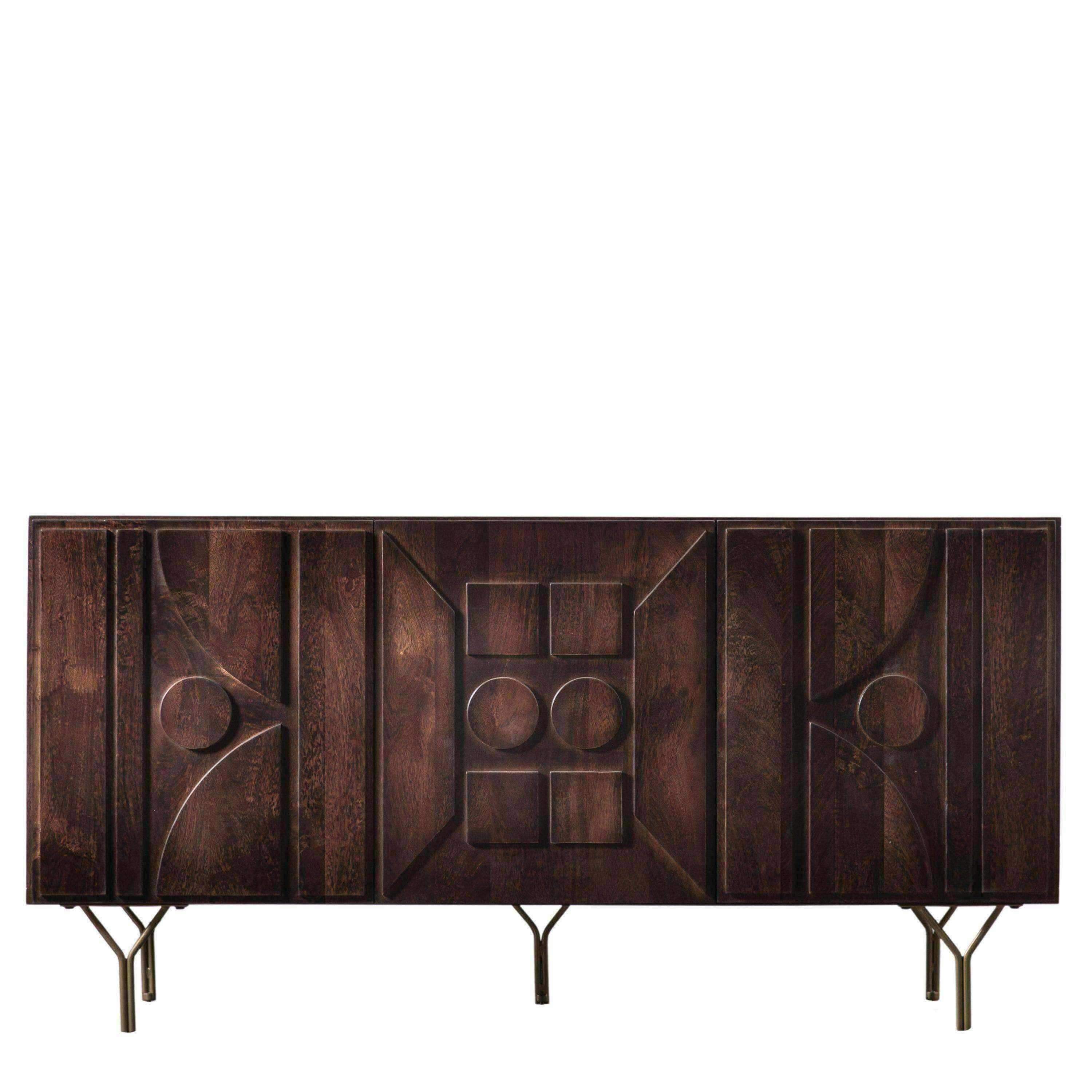 Geometric Relief Dark Wooden 3 Door Sideboard - The Farthing