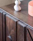 Geometric Relief Dark Wooden 3 Door Sideboard - The Farthing