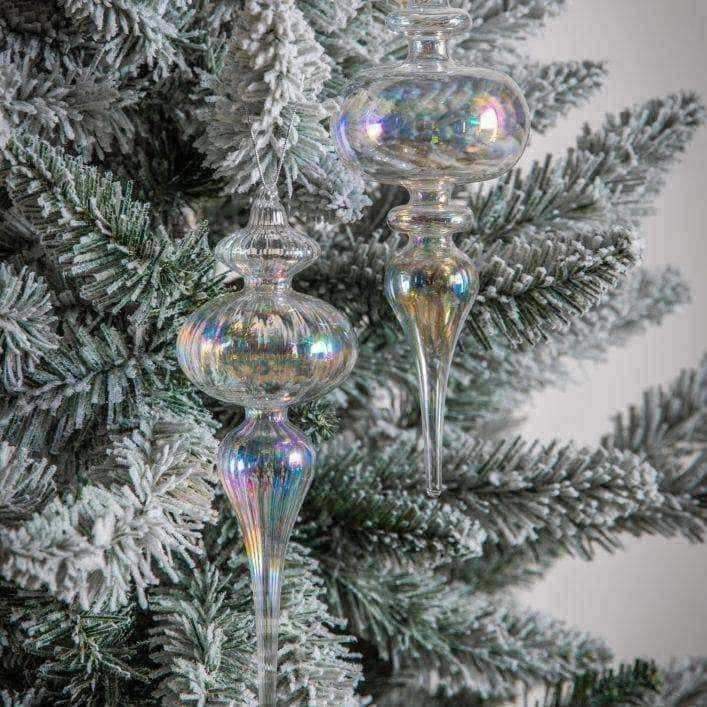 Glass Bauble Drop Clear Lustre Set of 2 - The Farthing