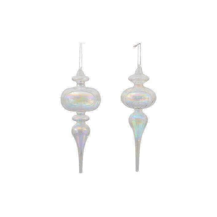 Glass Bauble Drop Clear Lustre Set of 2 - The Farthing