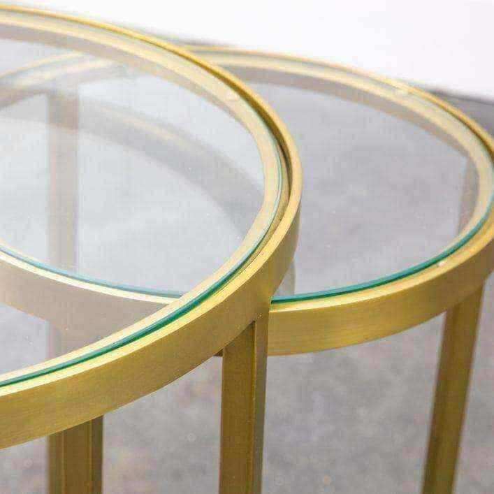 Glass Topped Luxe Gold Frame Circular Nestling Table Set - The Farthing