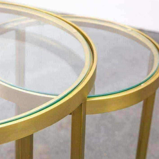 Glass Topped Luxe Gold Frame Circular Nestling Table Set - The Farthing