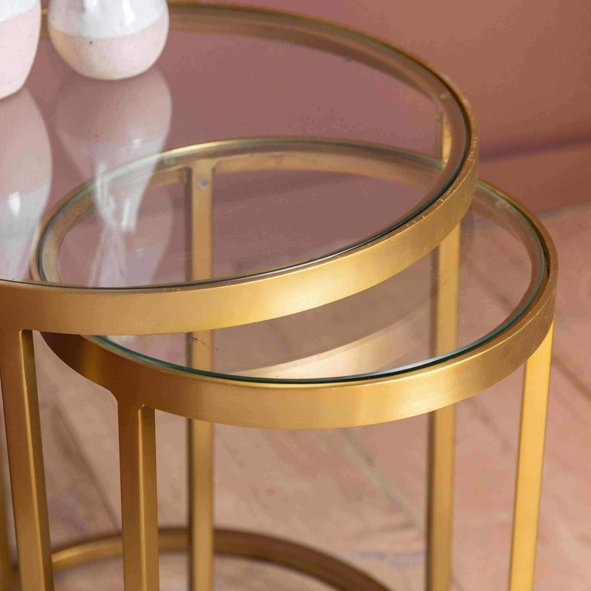 Glass Topped Luxe Gold Frame Circular Nestling Table Set - The Farthing