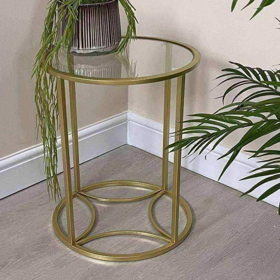 Glass Topped Round Gold Side Table - The Farthing