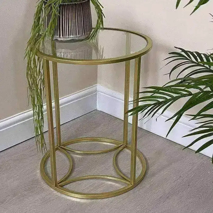 Glass Topped Round Gold Side Table