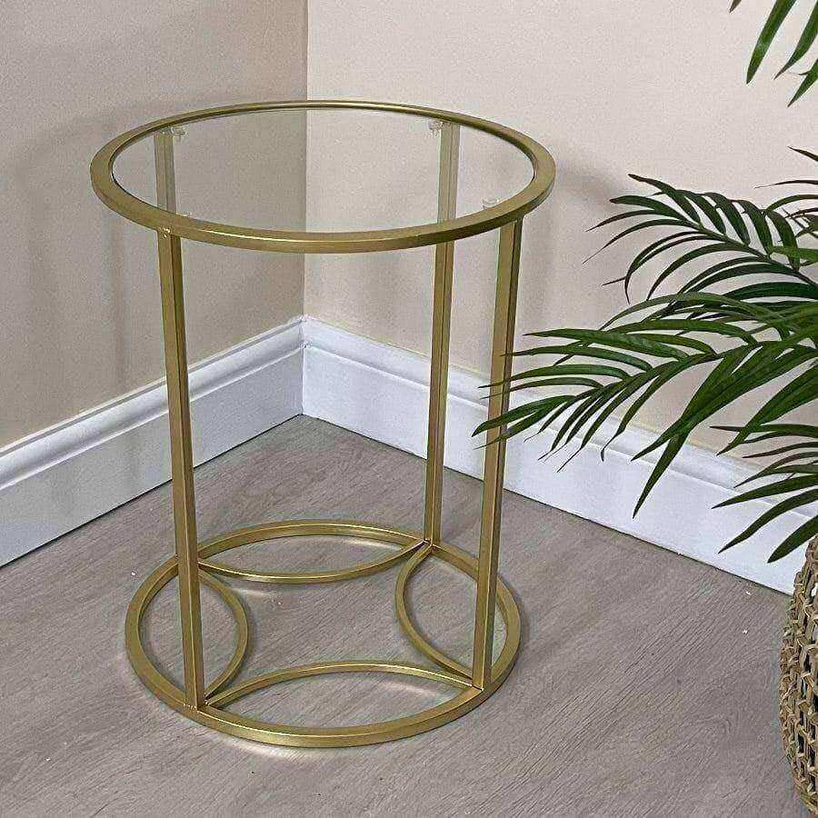 Glass Topped Round Gold Side Table - The Farthing