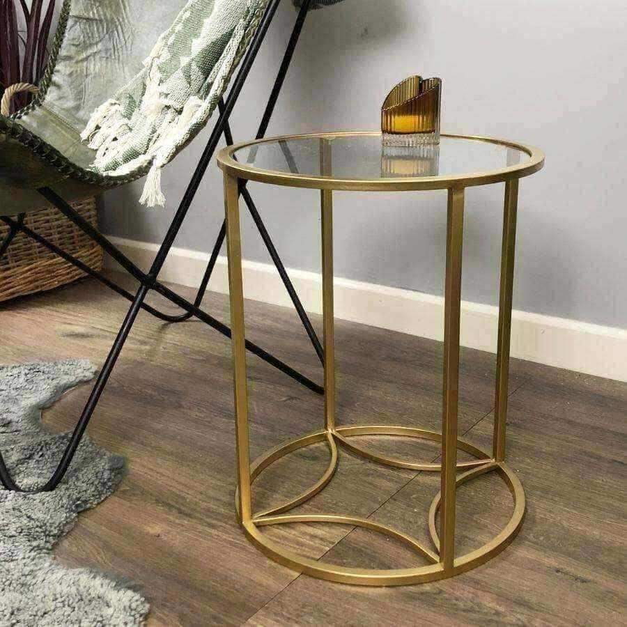 Glass Topped Round Gold Side Table - The Farthing