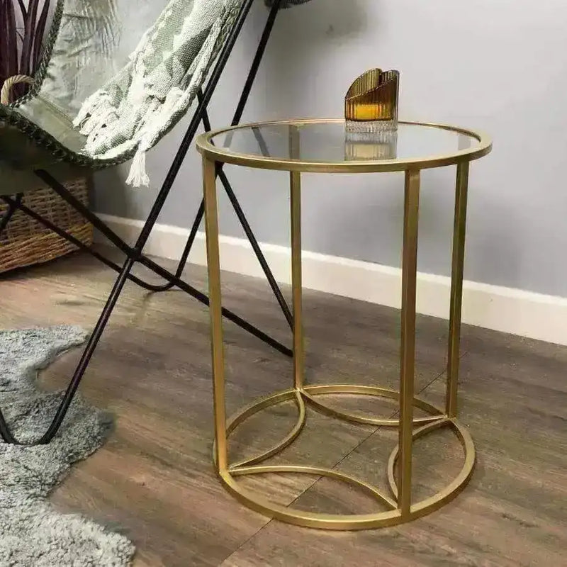 Glass Topped Round Gold Side Table