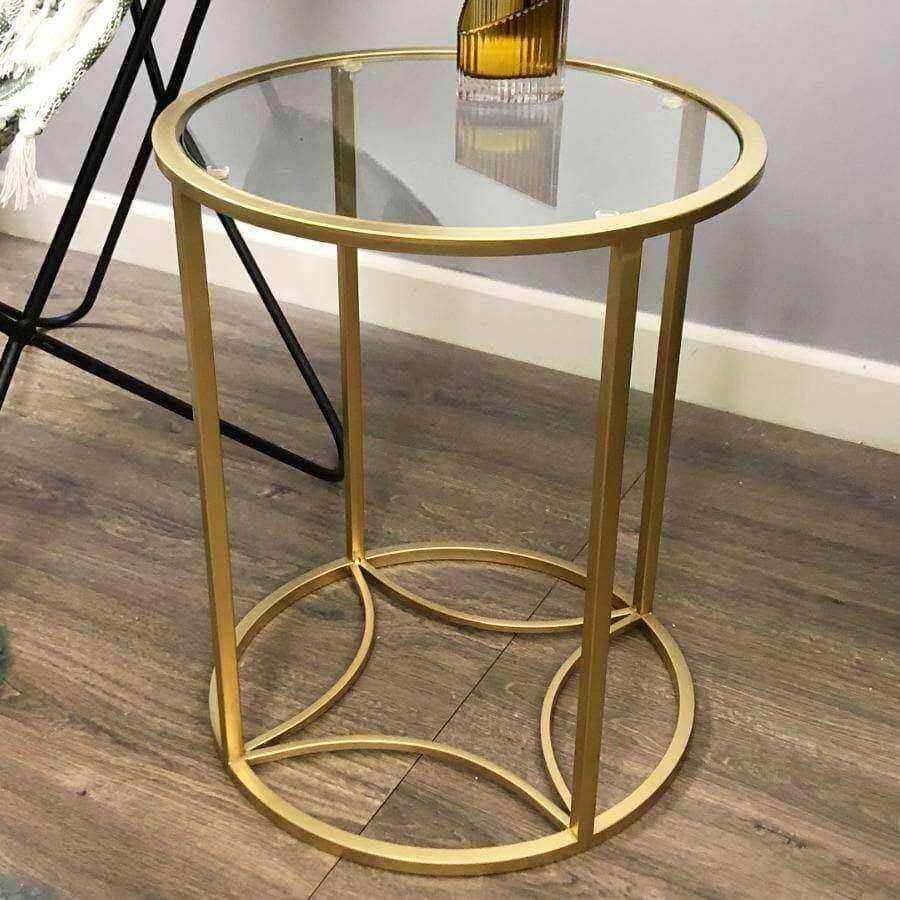 Glass Topped Round Gold Side Table - The Farthing