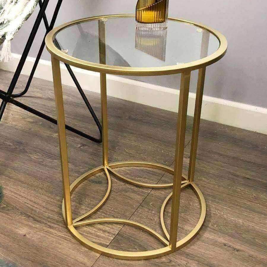 Glass Topped Round Gold Side Table - The Farthing