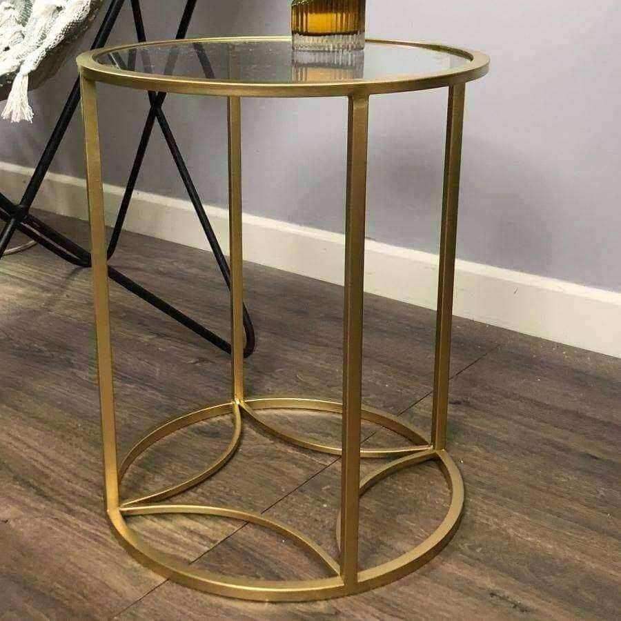 Glass Topped Round Gold Side Table - The Farthing