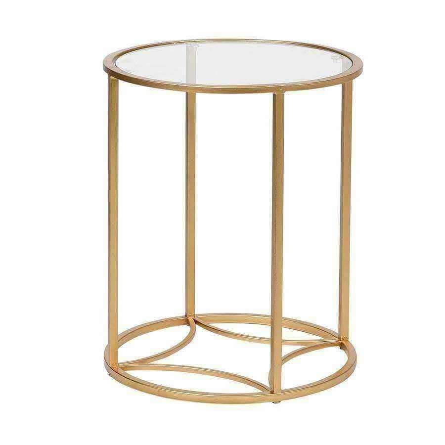 Glass Topped Round Gold Side Table - The Farthing