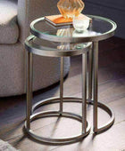 Glass Topped Silver Frame Circular Nestling Table Set - The Farthing