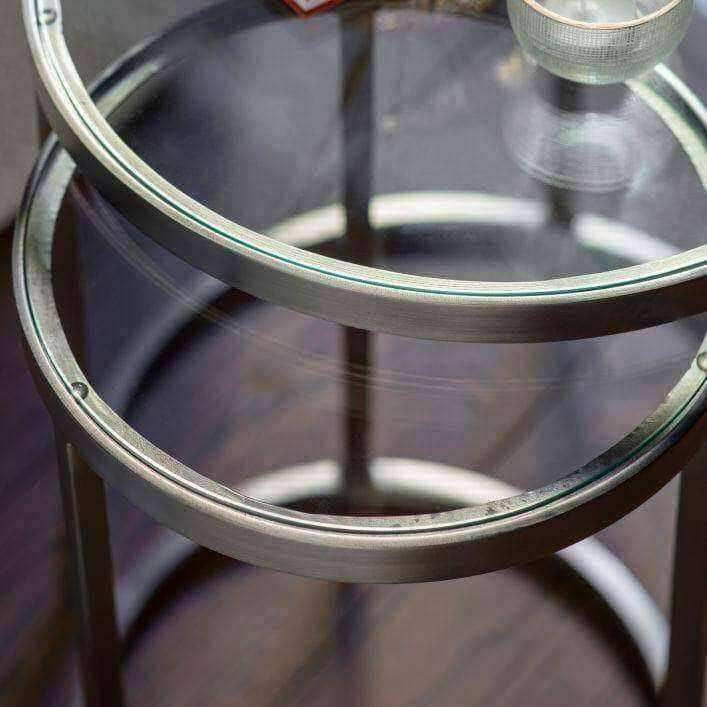 Glass Topped Silver Frame Circular Nestling Table Set - The Farthing