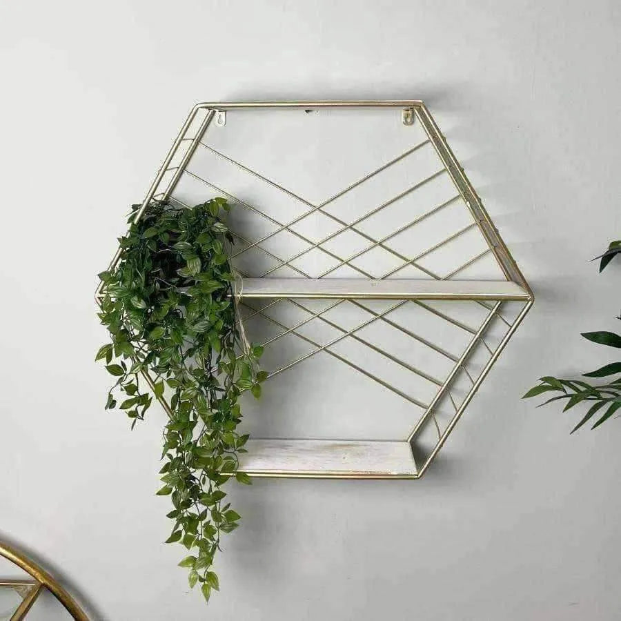 Gold and White Hexagon Metal Wall Shelf - The Farthing