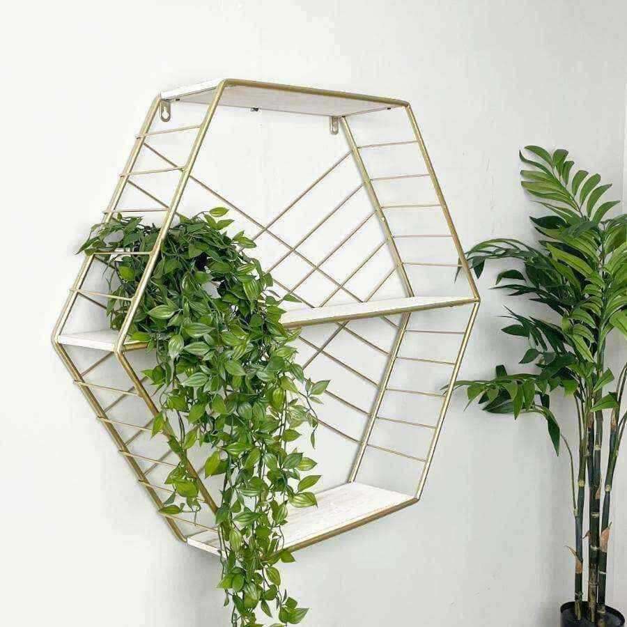 Gold and White Hexagon Metal Wall Shelf - The Farthing