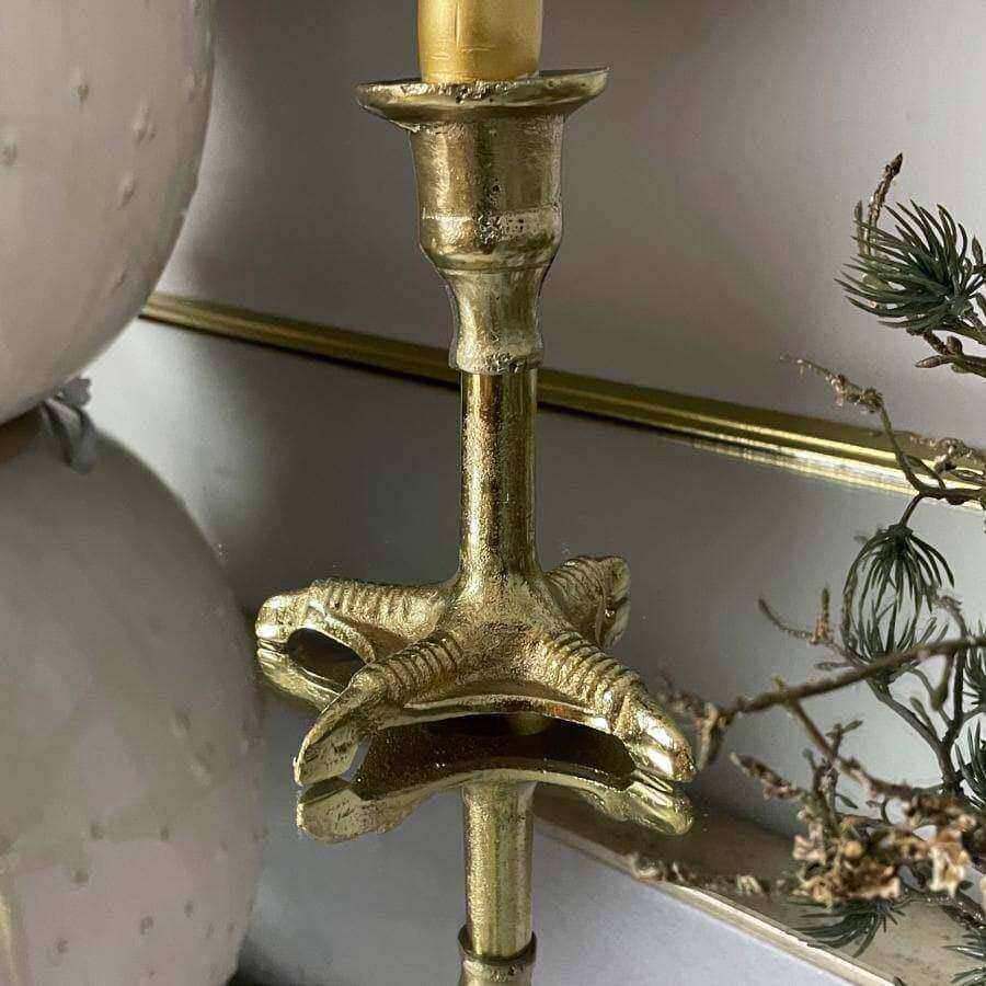 Gold Lucky Bird Foot Candle Stick Holder - The Farthing