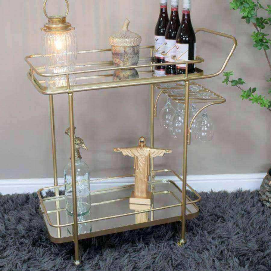 Gold Mirror Topped Metal Drinks Trolley - The Farthing