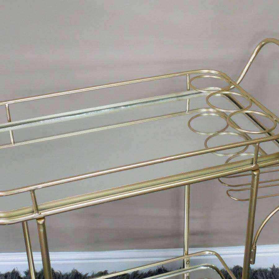 Gold Mirror Topped Metal Drinks Trolley - The Farthing