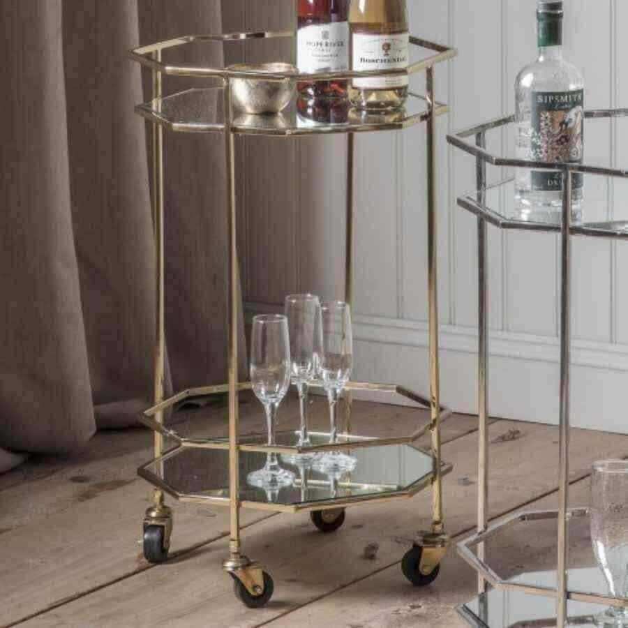 Gold Octagonal Drinks Trolley - The Farthing