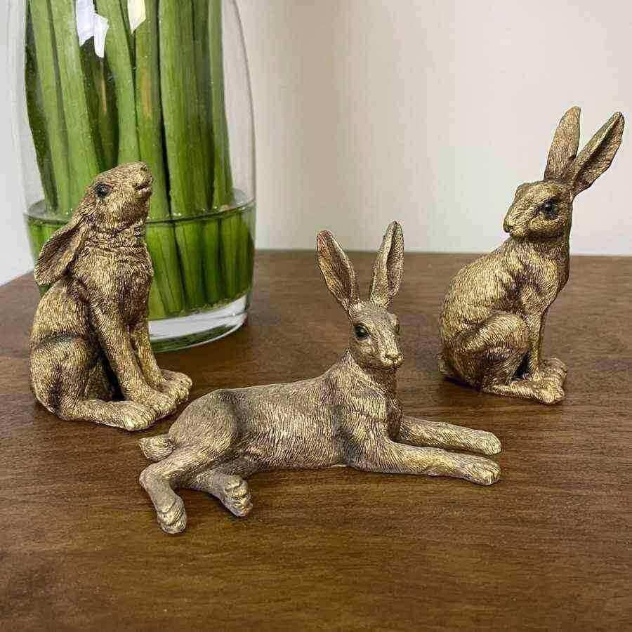 Golden Set of Three Hare Ornaments - The Farthing