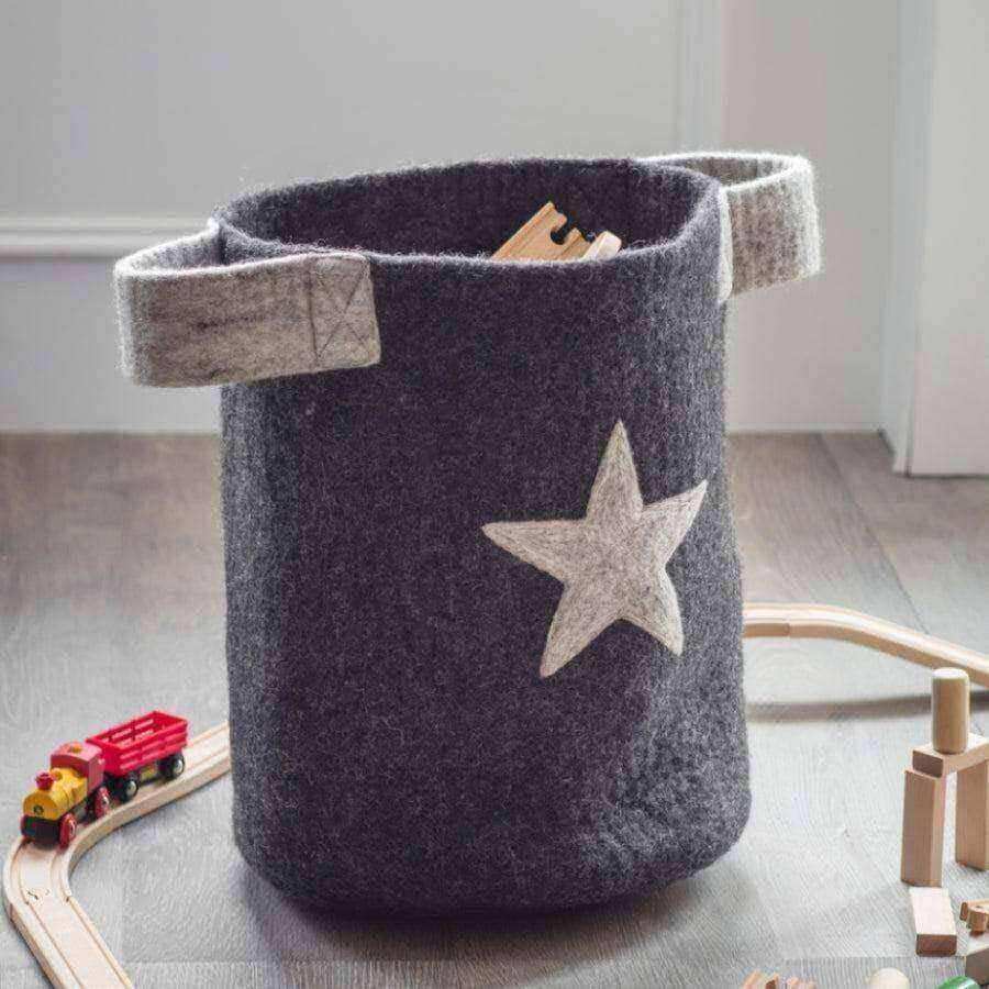 Grey Fair-Trade Felt Star Storage Basket - The Farthing