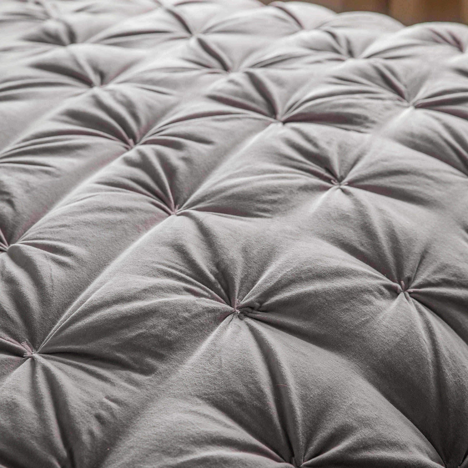 Grey Opulent Pinched Velvet and Linen Bedspread - The Farthing