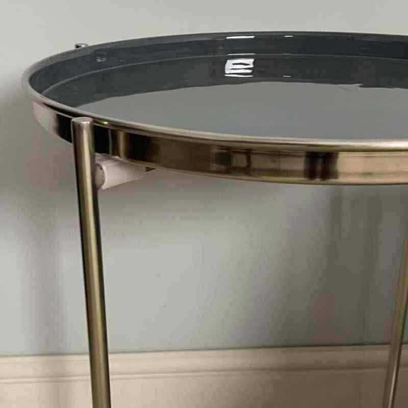 Grey Topped Silver Metal Round Side Table - The Farthing