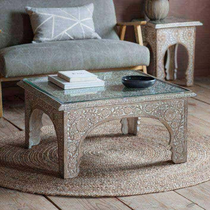 Hand-Carved Mango Wood Coffee Table - The Farthing