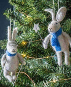 Hanging Woollen Hares Christmas Tree Decorations (2pk) - The Farthing