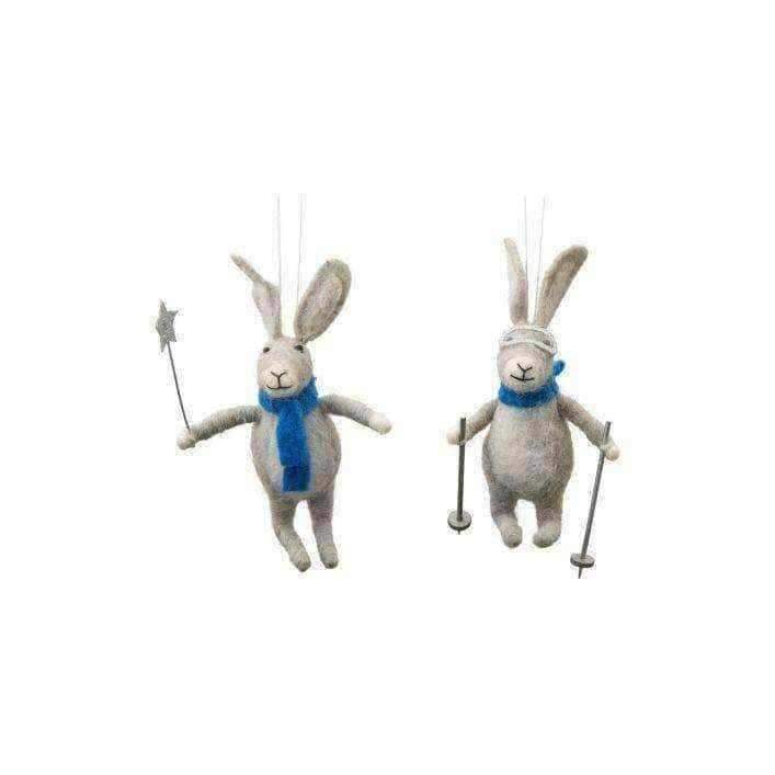 Hanging Woollen Hares Christmas Tree Decorations (2pk) - The Farthing