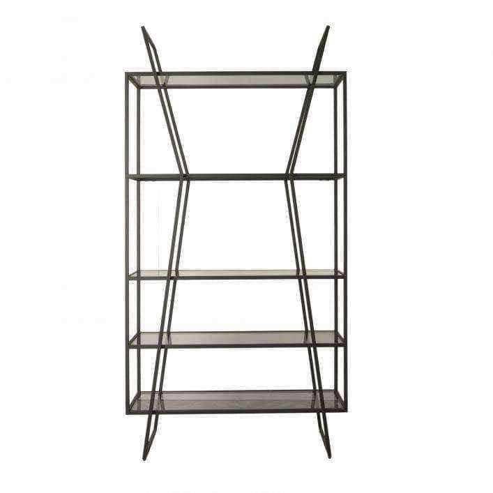 Industrial Angular Dark Metal and Glass Open Display Shelf Unit - The Farthing