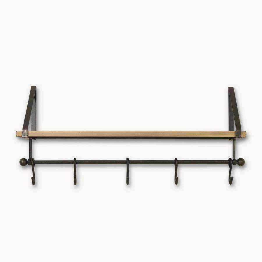 Industrial Burnished Gold Metal Wall Shelf & Hooks - The Farthing