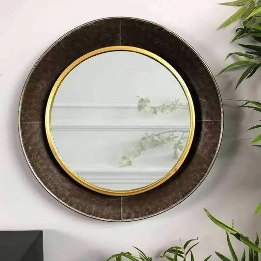 Industrial Distressed Wall Mirror with Gold Rim - The Farthing