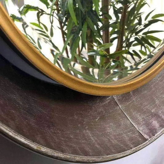 Industrial Distressed Wall Mirror with Gold Rim - The Farthing